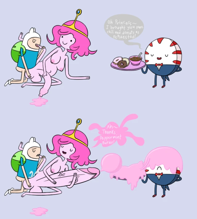 finn the human+peppermint butler+princess bubblegum